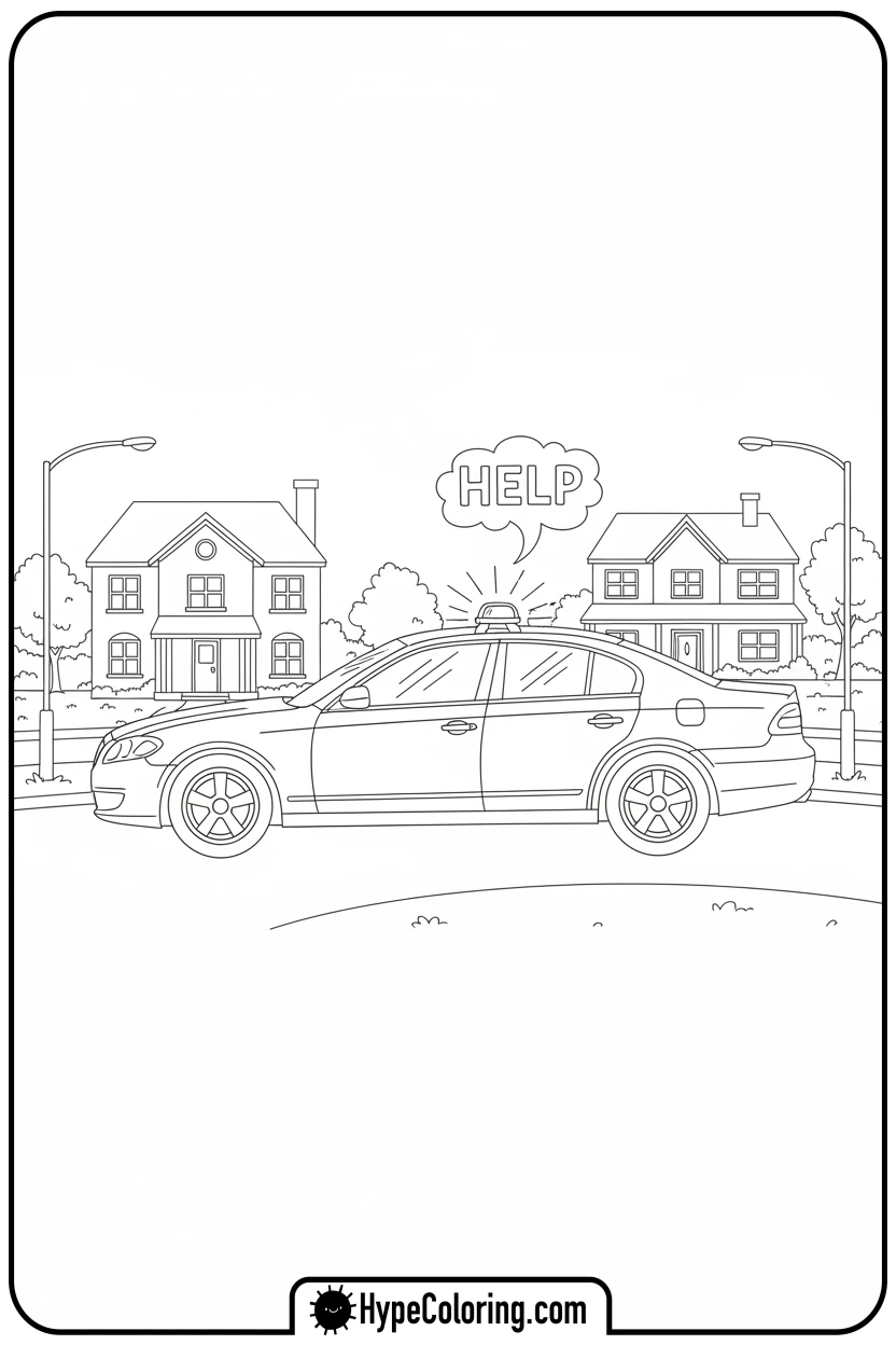 police-car-responding-gently - police car coloring page