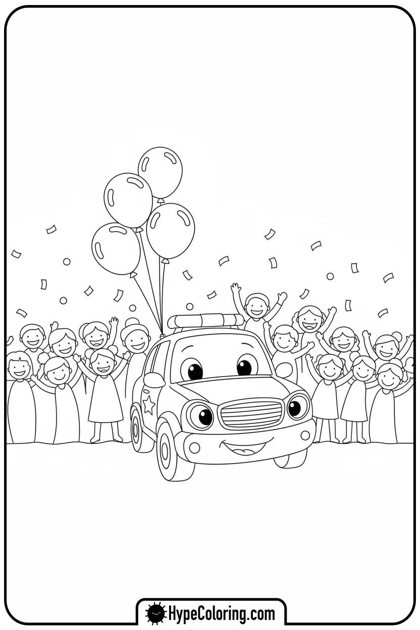 police-car-leading-parade - police car coloring page