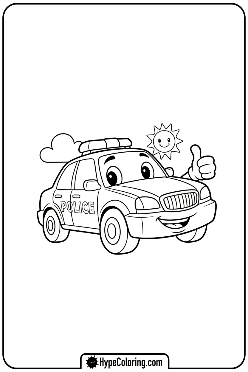 police-car-giving-thumbs-up - police car coloring page