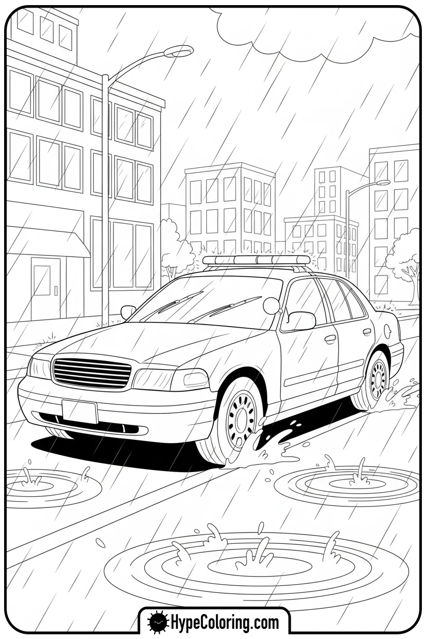 police-car-on-rainy-patrol - police car coloring page