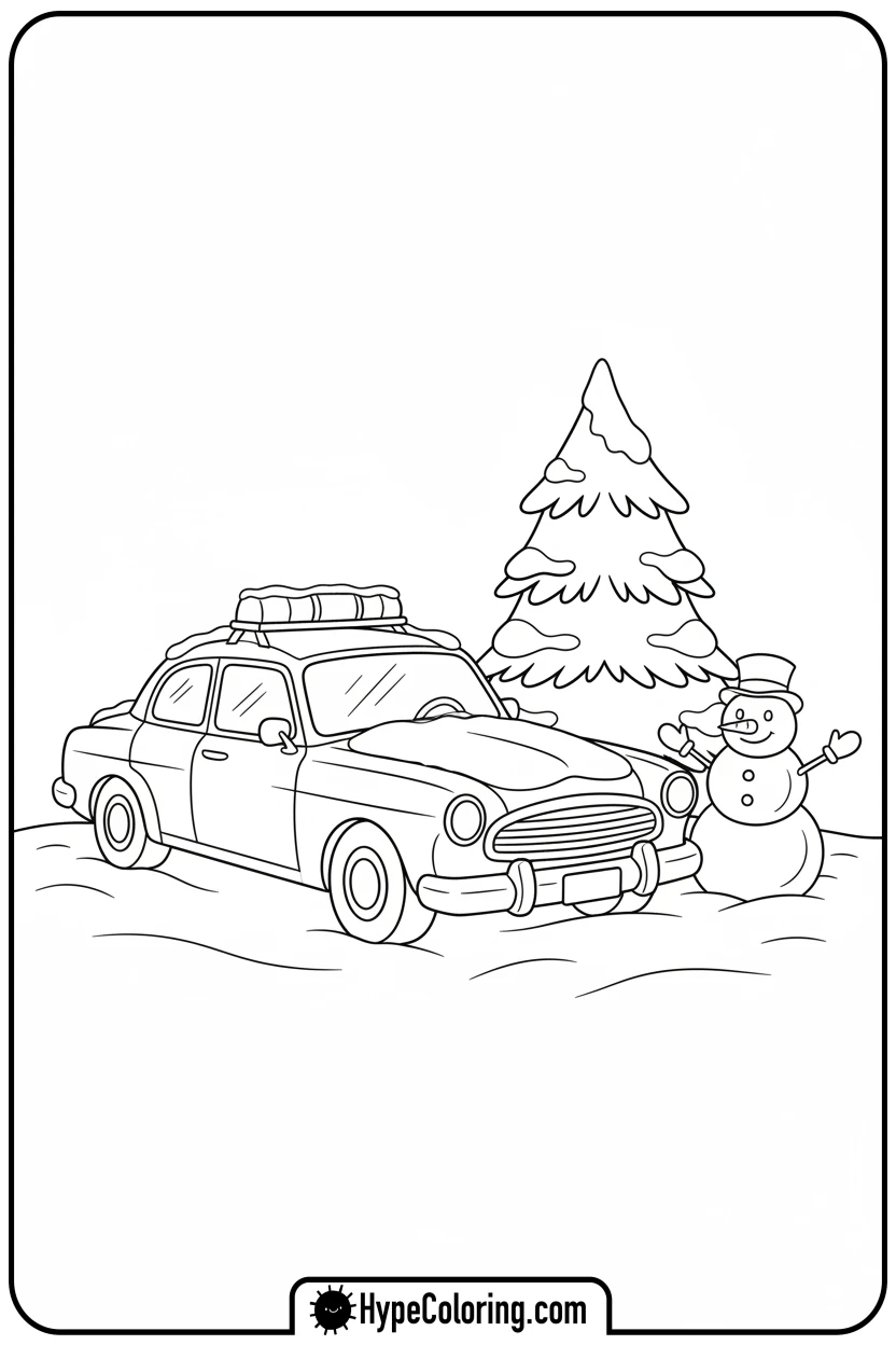 police-car-in-snowy-scene - police car coloring page