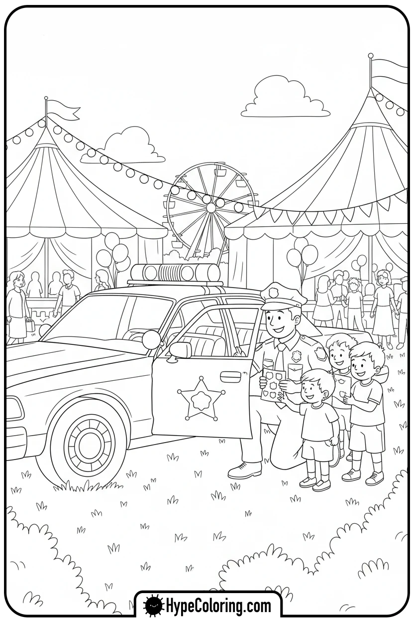 police-car-at-community-fair - police car coloring page
