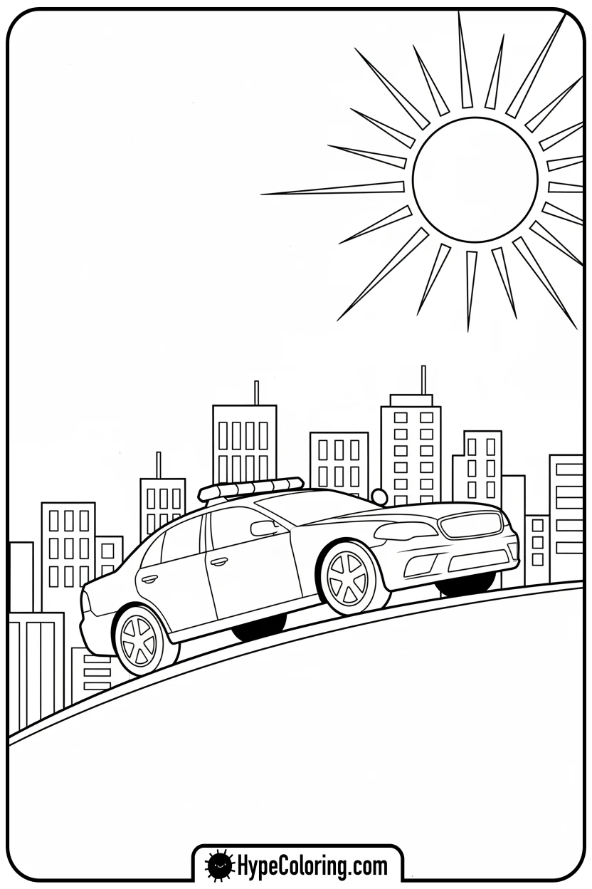 police-car-overlooking-city - police car coloring page