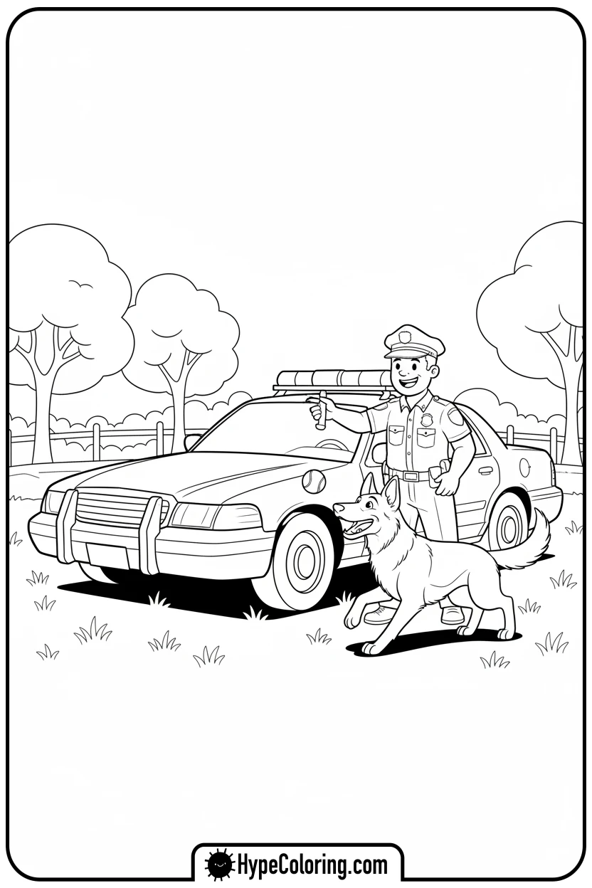 police-car-with-police-dog - police car coloring page