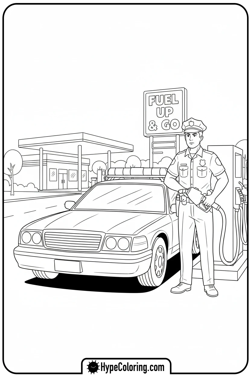 police-car-refueling - police car coloring page