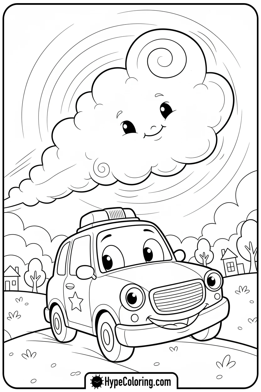 police-car-chasing-cloud - police car coloring page