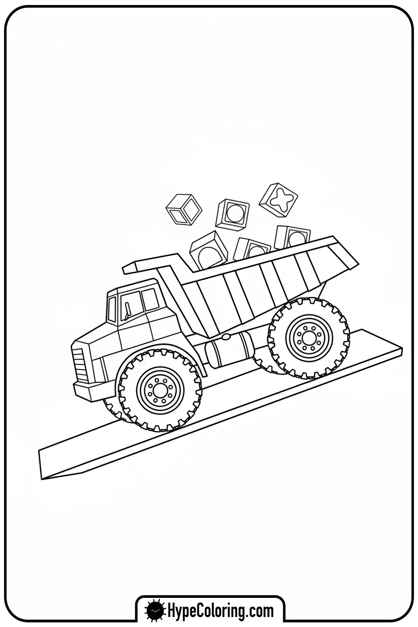 dump-truck-spilling-toy-blocks - construction coloring pages