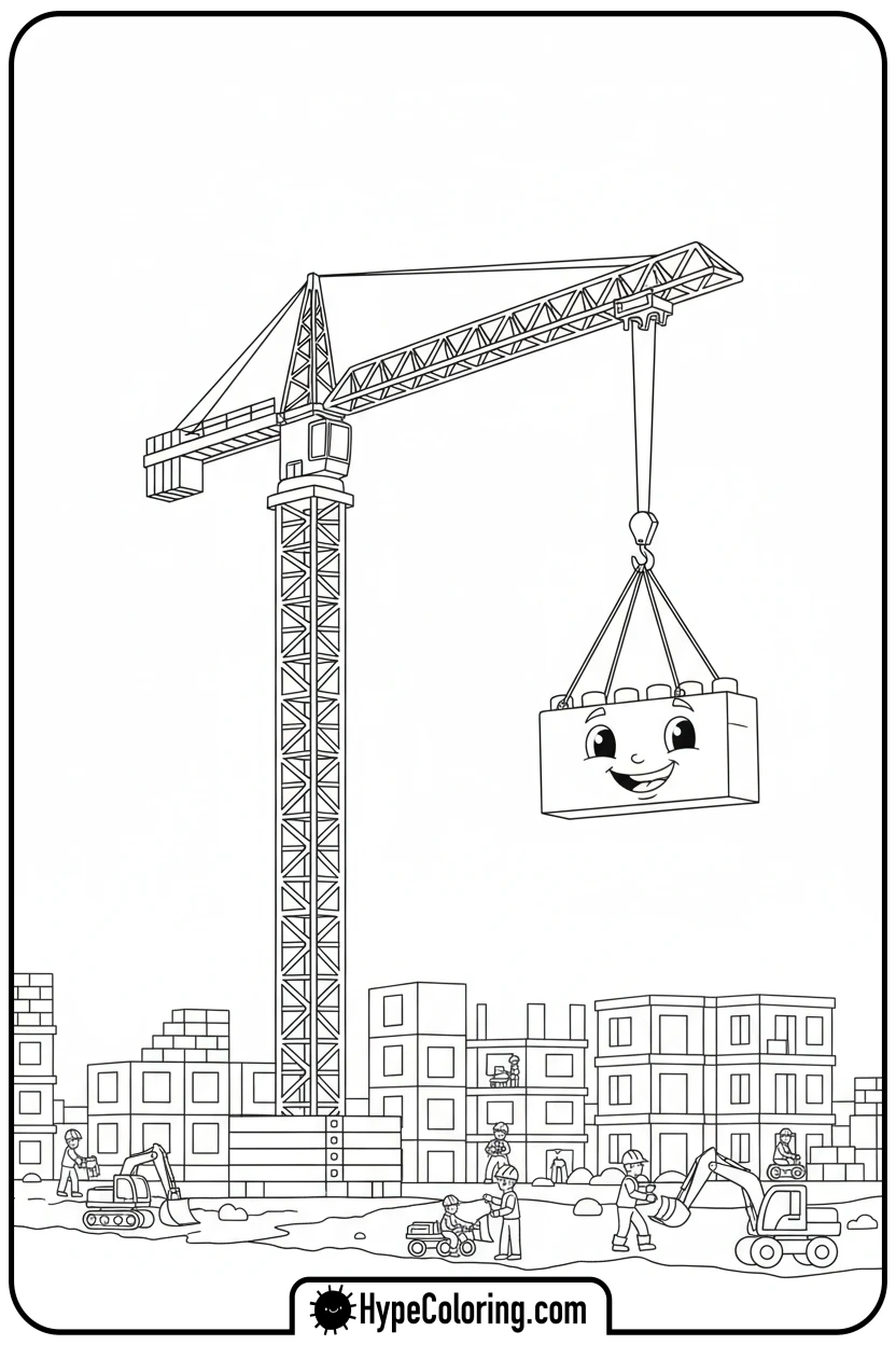 crane-lowering-building-block - construction coloring pages