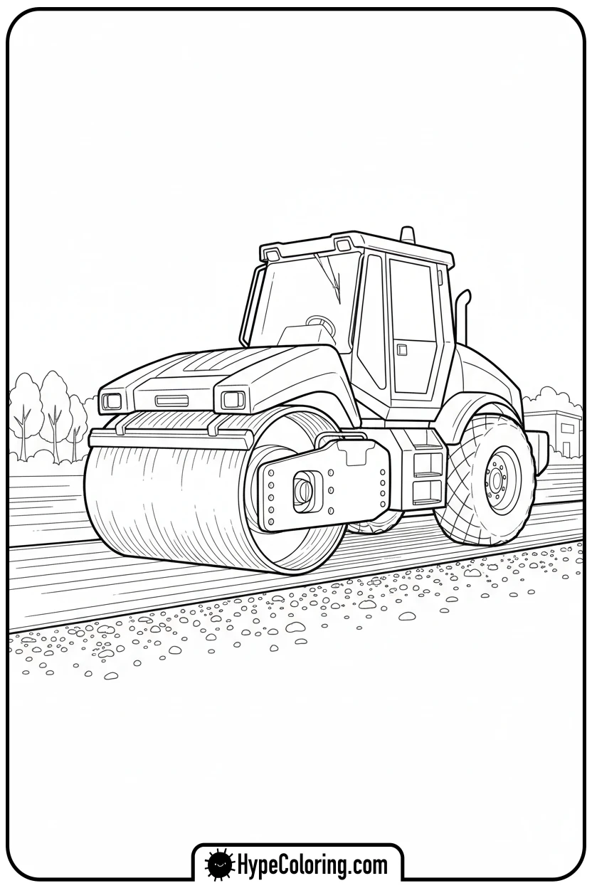 road-roller-flattening-path - construction coloring pages
