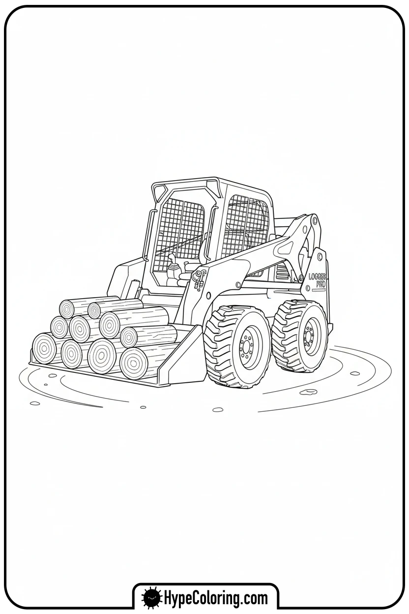 skid-steer-loader-with-logs - construction coloring pages