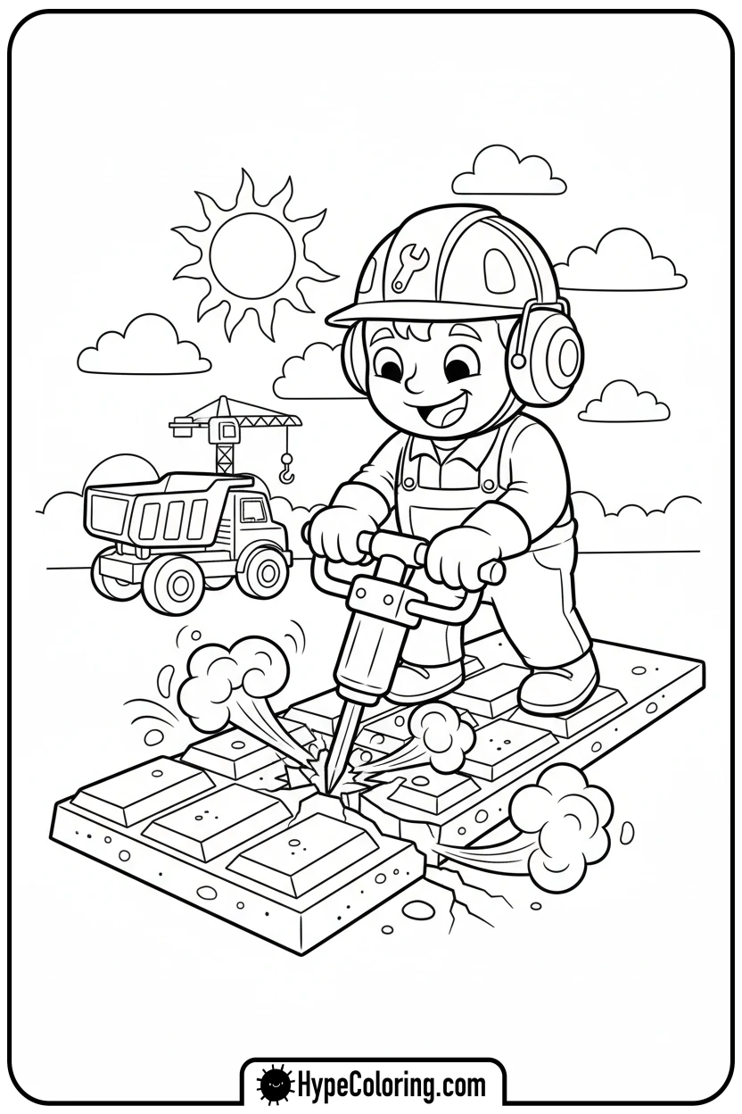 worker-with-jackhammer - construction coloring pages