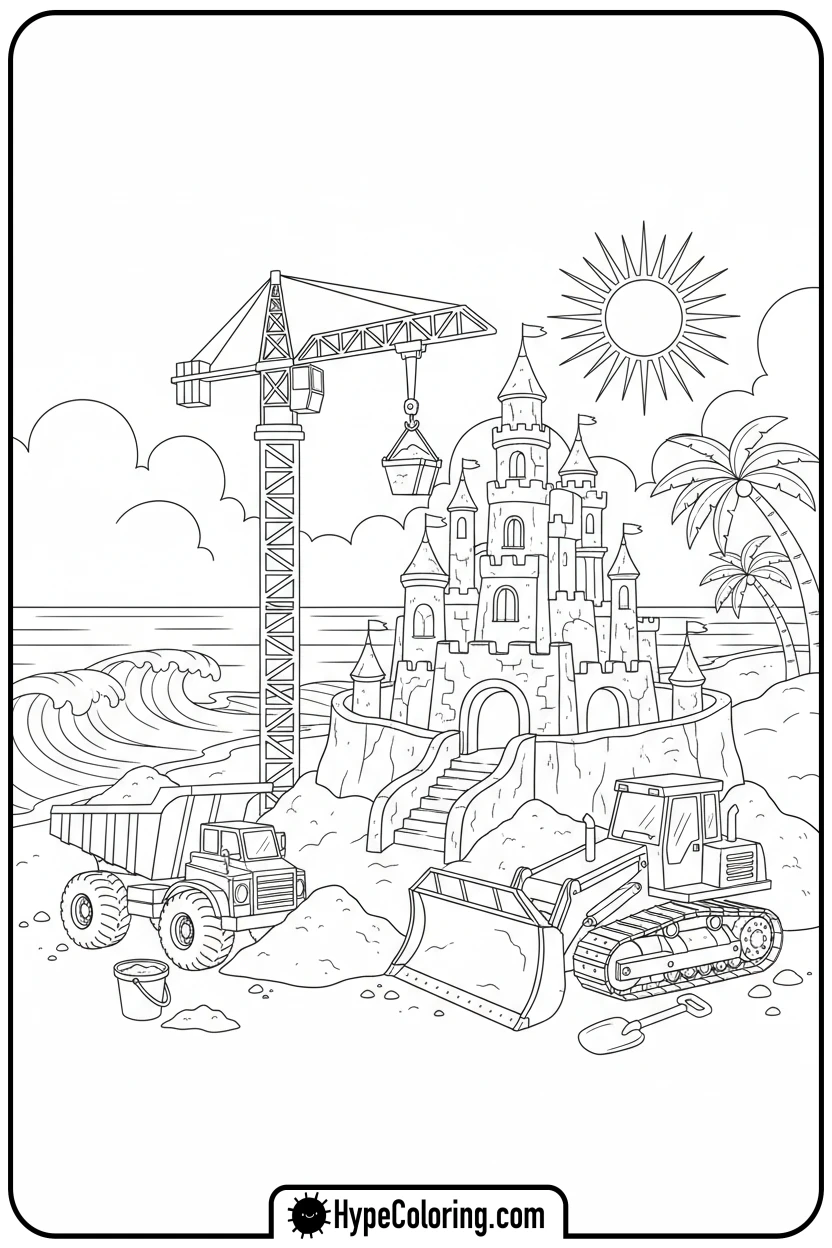 vehicles-building-sandcastle - construction coloring pages
