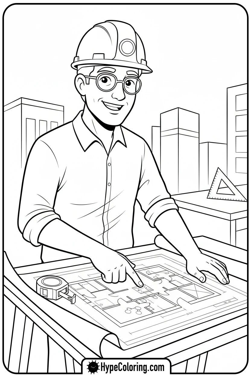 architect-with-blueprint - construction coloring pages