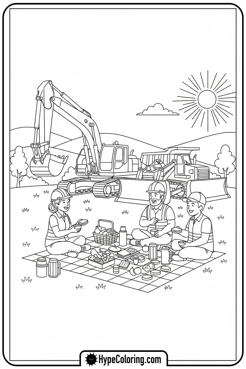 construction-crew-lunch-break - construction coloring pages