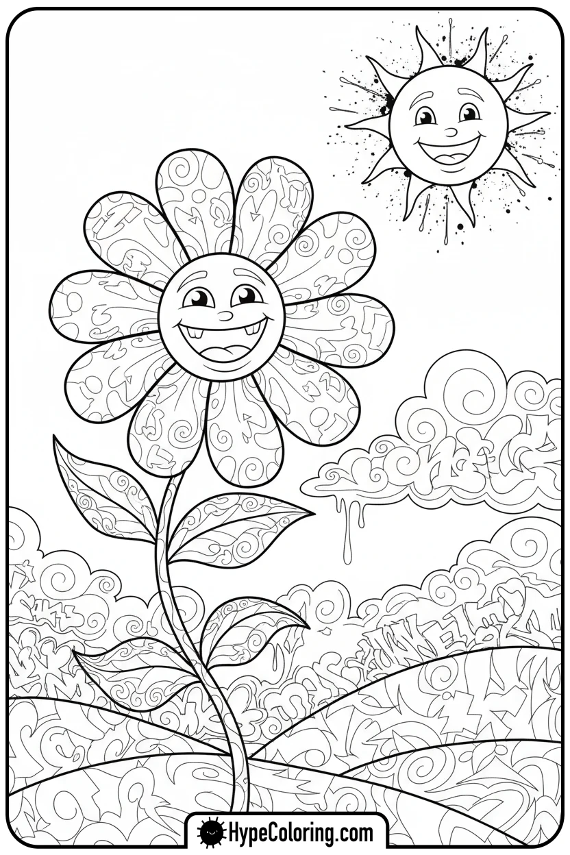 Click to download PDF graffiti-flower-smiling - graffiti coloring pages