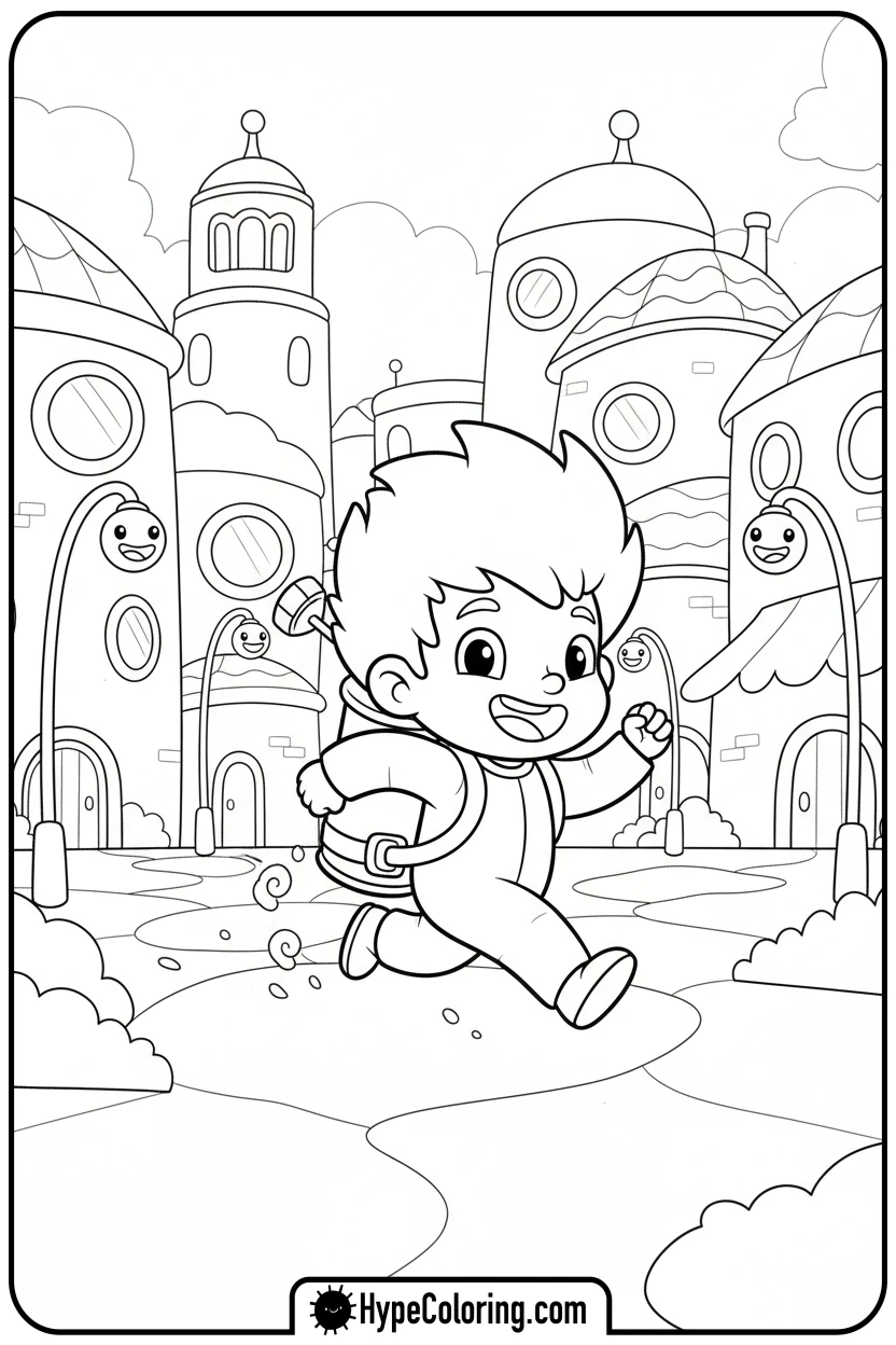 Click to download PDF character-running-in-city - graffiti coloring pages