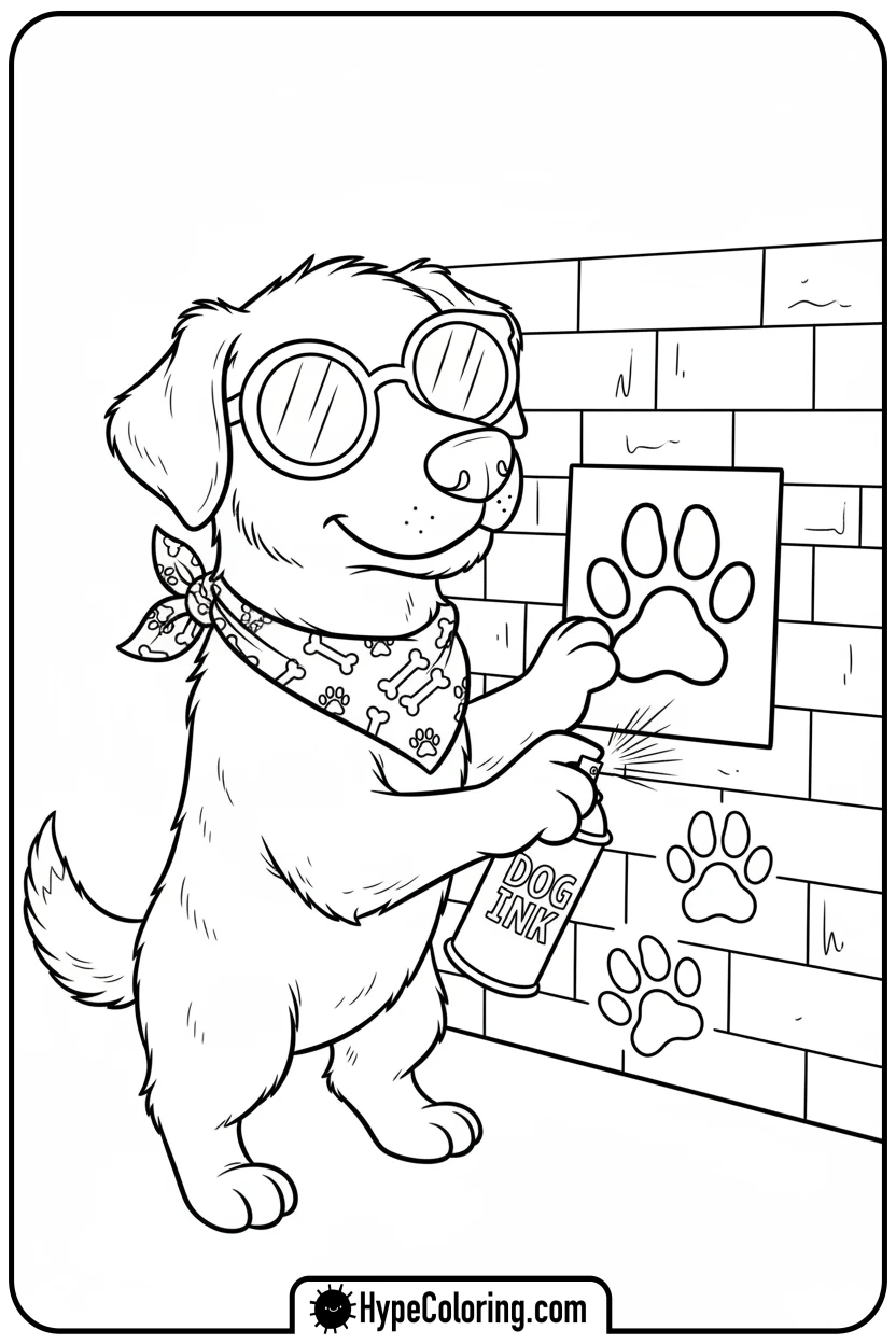 Click to download PDF dog-with-stencil - graffiti coloring pages