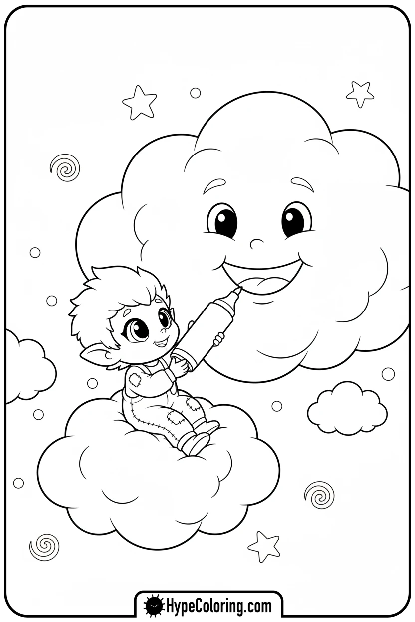 Click to download PDF character-drawing-on-cloud - graffiti coloring pages
