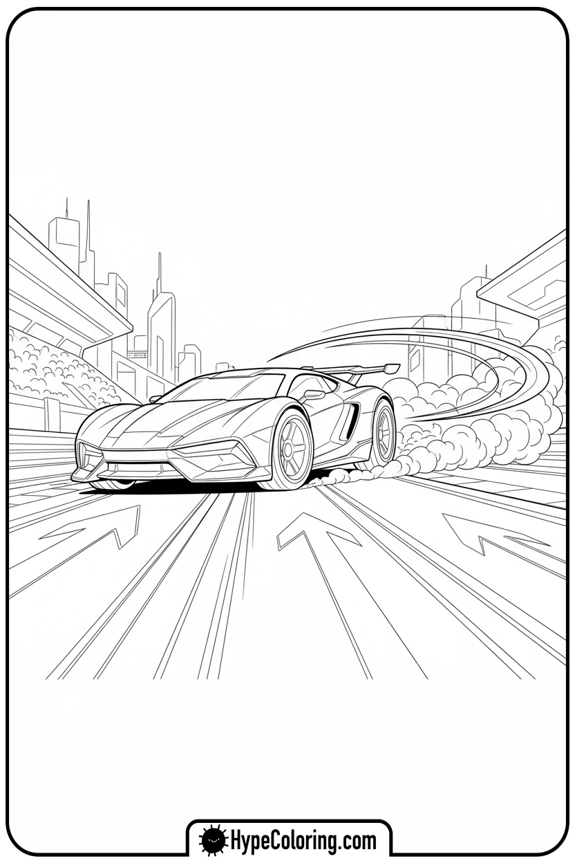 race-car-speeding-on-track - leaf coloring page