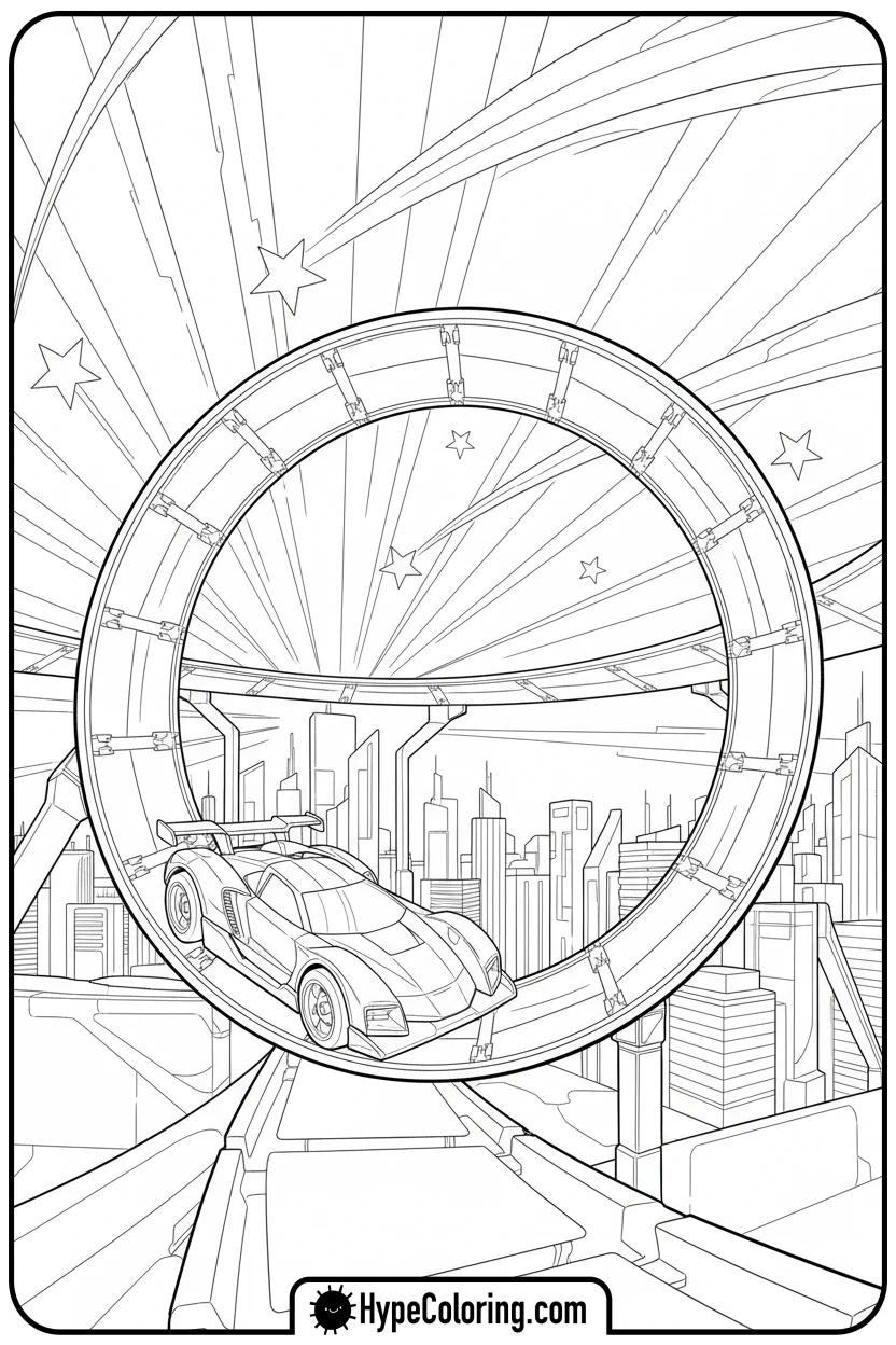 car-in-loop-the-loop - leaf coloring page