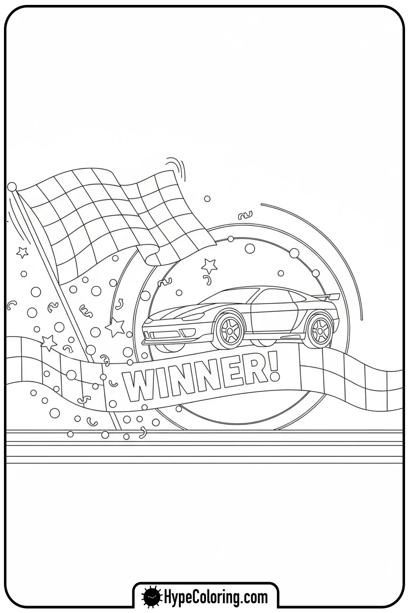 car-crossing-finish-line - hot wheels coloring page