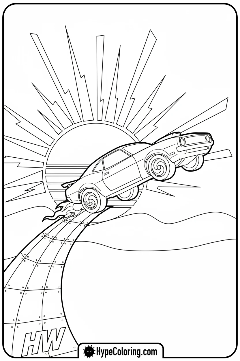 car-jumping-off-ramp - leaf coloring page