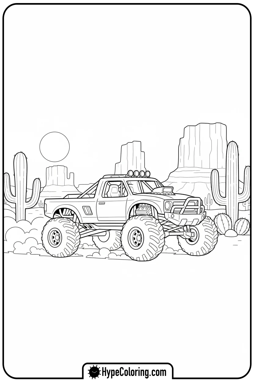 off-road-car-in-desert - hot wheels coloring page