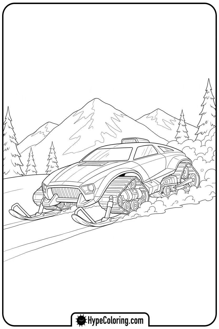car-racing-in-snow - leaf coloring page