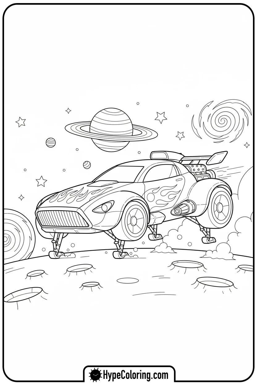 hot-wheels-rocket-car-in-space - leaf coloring page