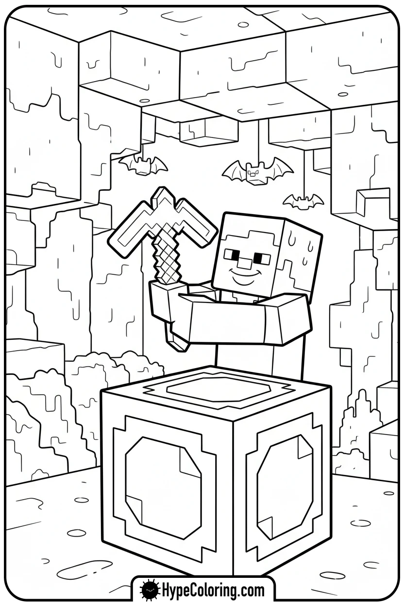 Click to download PDF steve-mining-diamond-ore - minecraft coloring pages