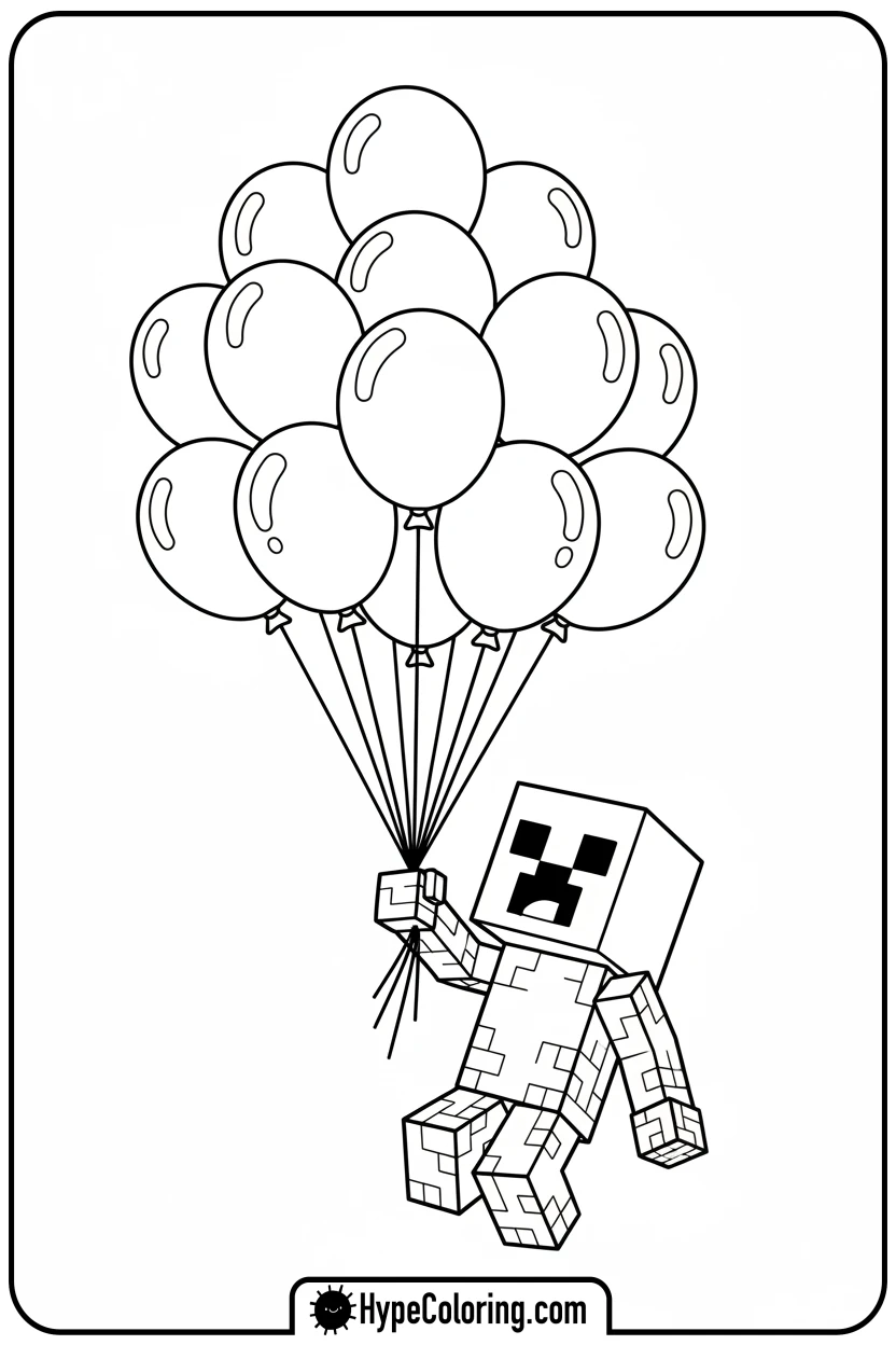 Click to download PDF creeper-holding-balloons - minecraft coloring pages
