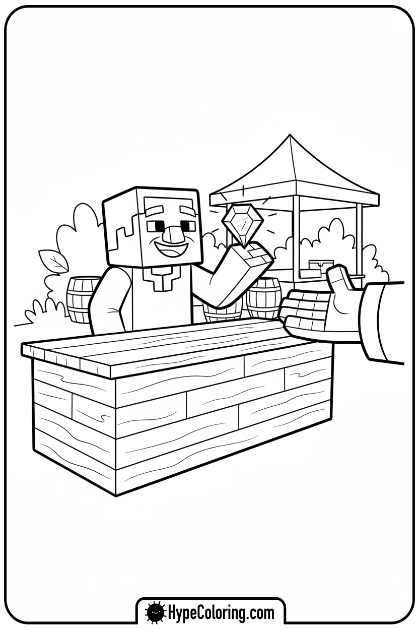 Click to download PDF villager-trading-emerald - minecraft coloring pages