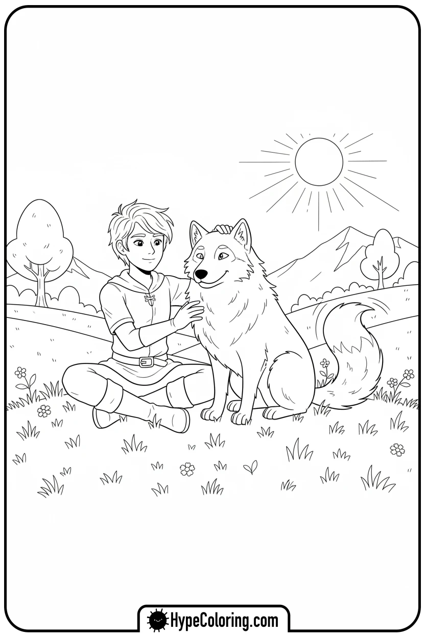 Click to download PDF player-petting-happy-wolf - minecraft coloring pages