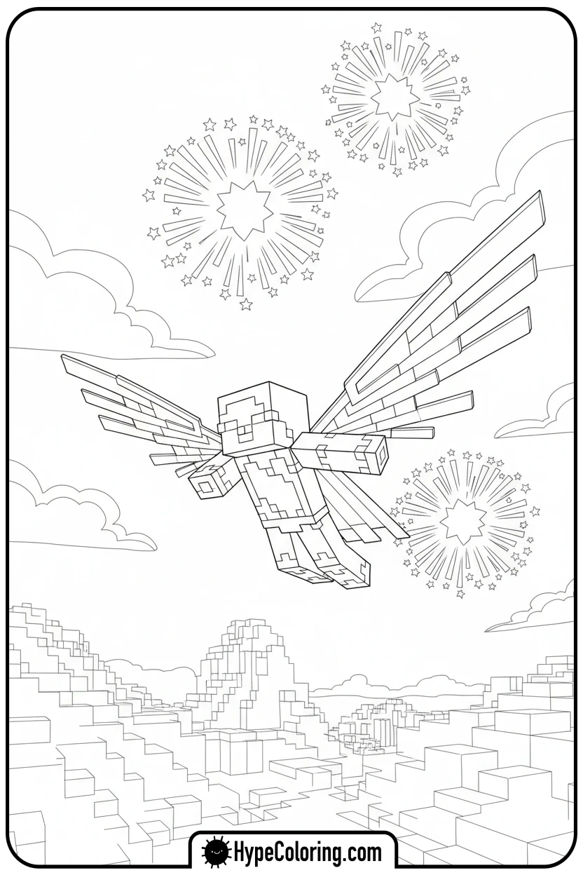 Click to download PDF player-flying-with-elytra - minecraft coloring pages