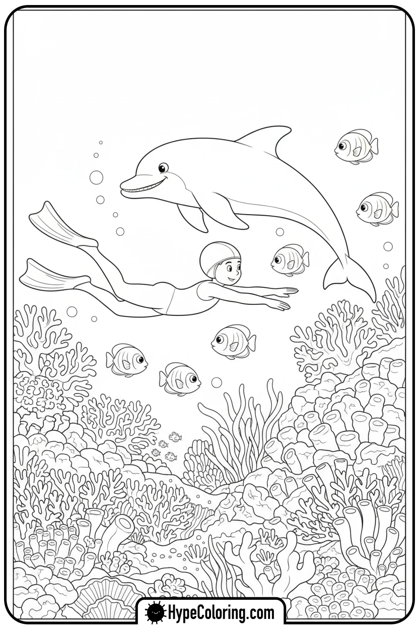 Click to download PDF player-swimming-with-dolphin - minecraft coloring pages