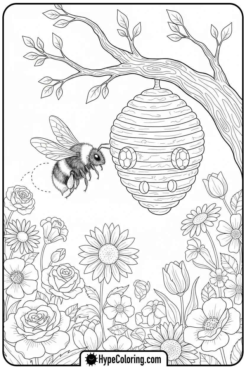 Click to download PDF bee-flying-to-beehive - minecraft coloring pages