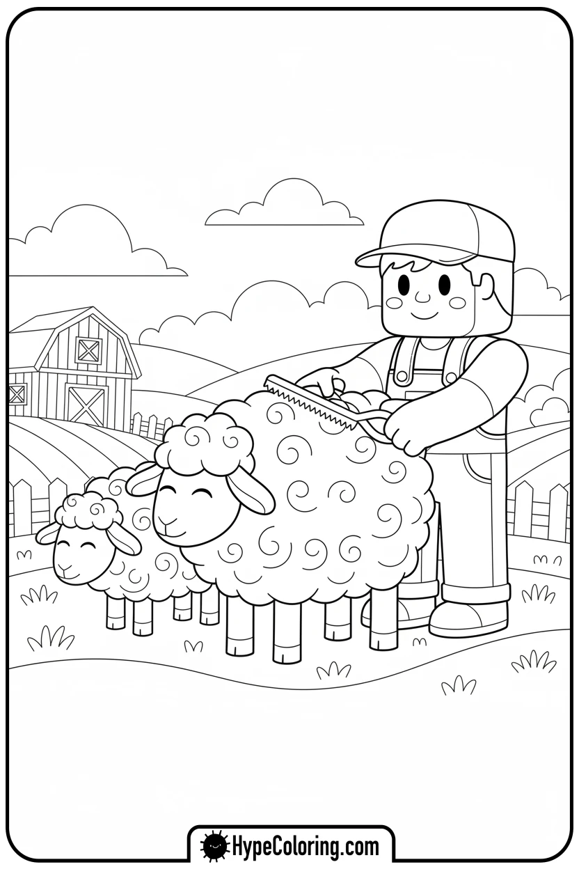 Click to download PDF player-shearing-sheep - minecraft coloring pages