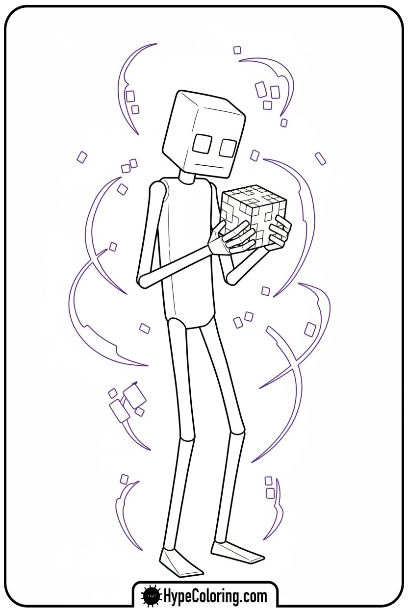 Click to download PDF enderman-holding-dirt-block - minecraft coloring pages
