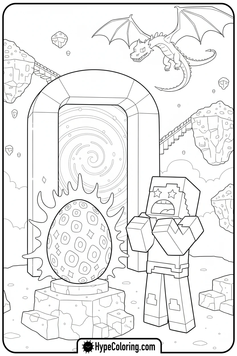 Click to download PDF player-finds-dragon-egg - minecraft coloring pages