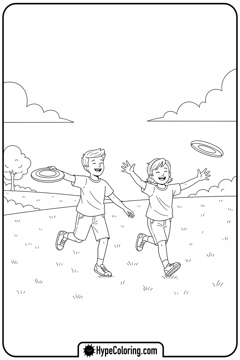 kids-playing-frisbee - summer coloring pages