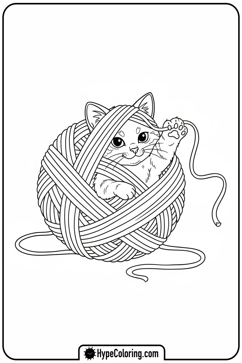 kitten-tangled-in-yarn - cat coloring pages