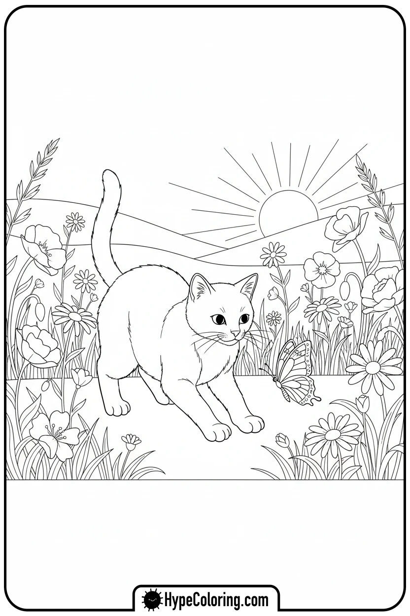 cat-watching-a-butterfly - cat coloring pages