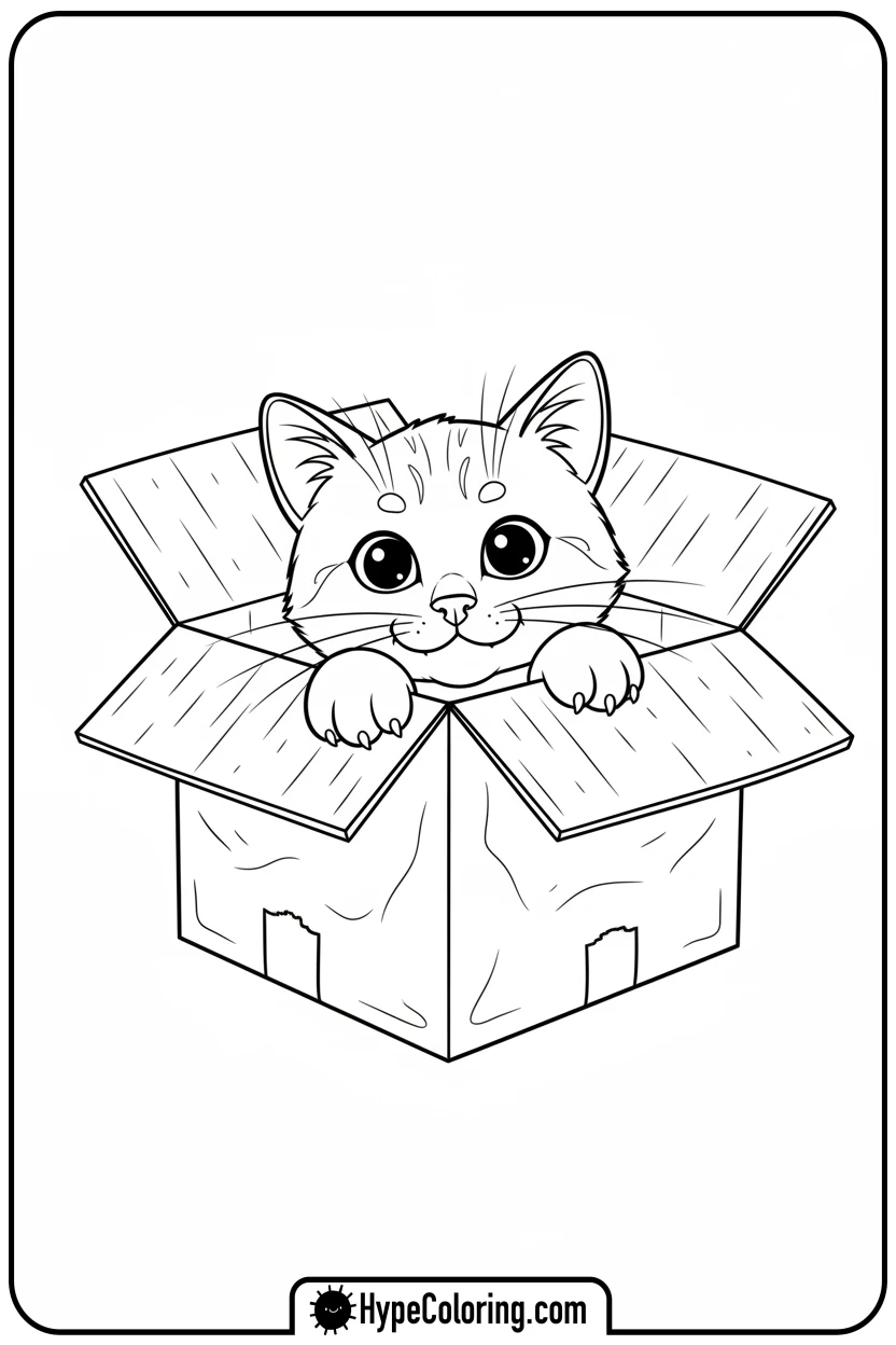 cat-peeking-from-box - cat coloring pages