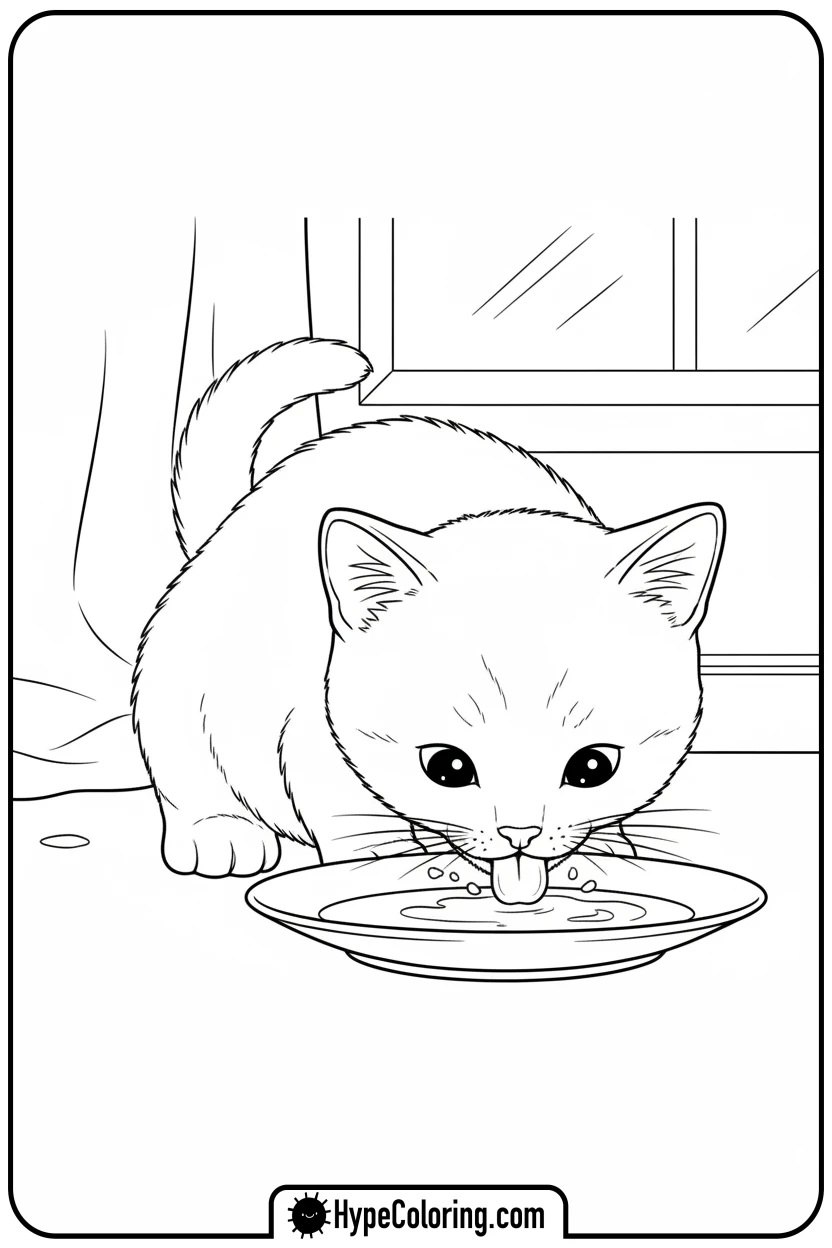 kitten-drinking-milk - cat coloring pages