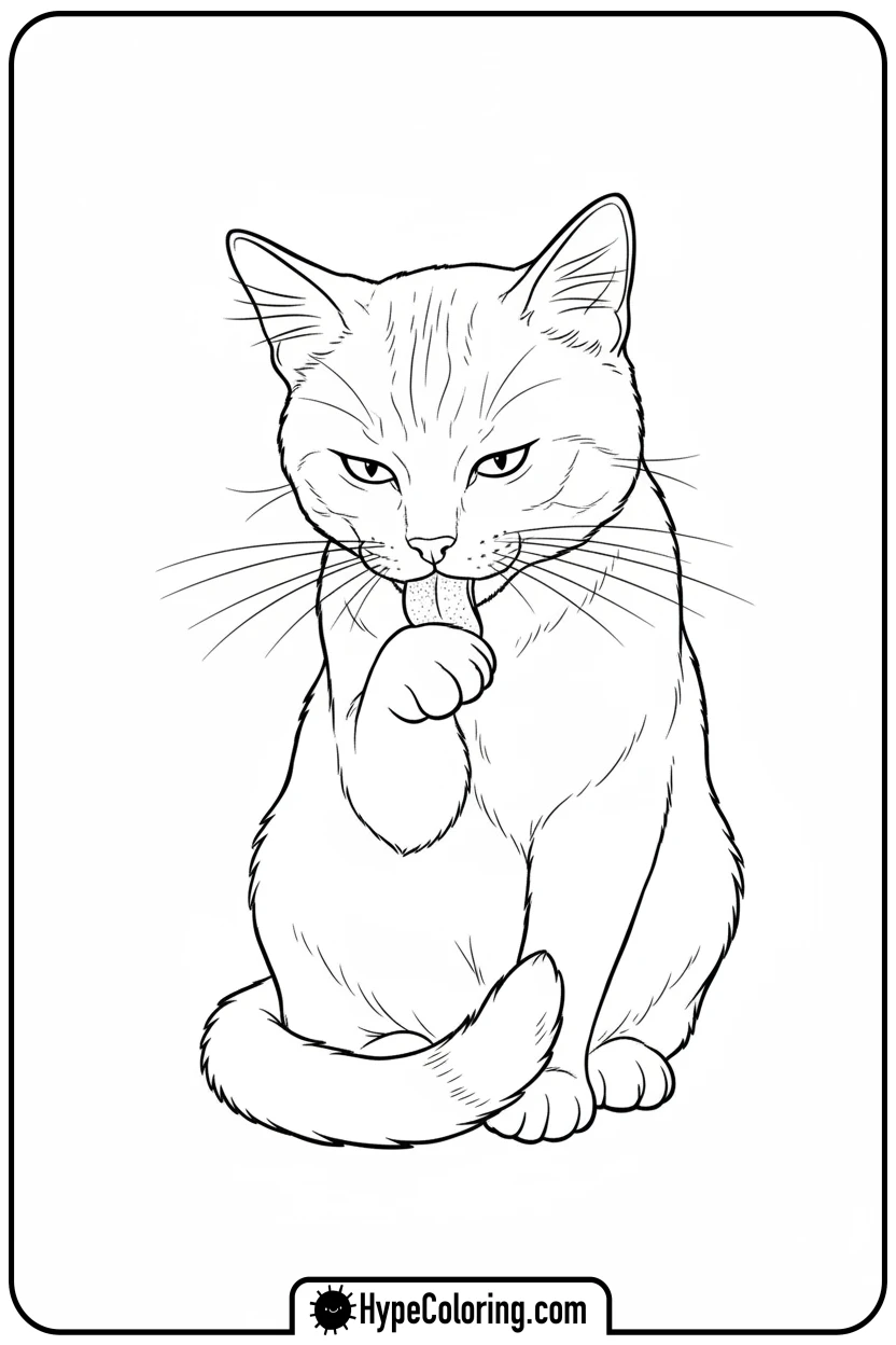 cat-grooming-its-paw - cat coloring pages