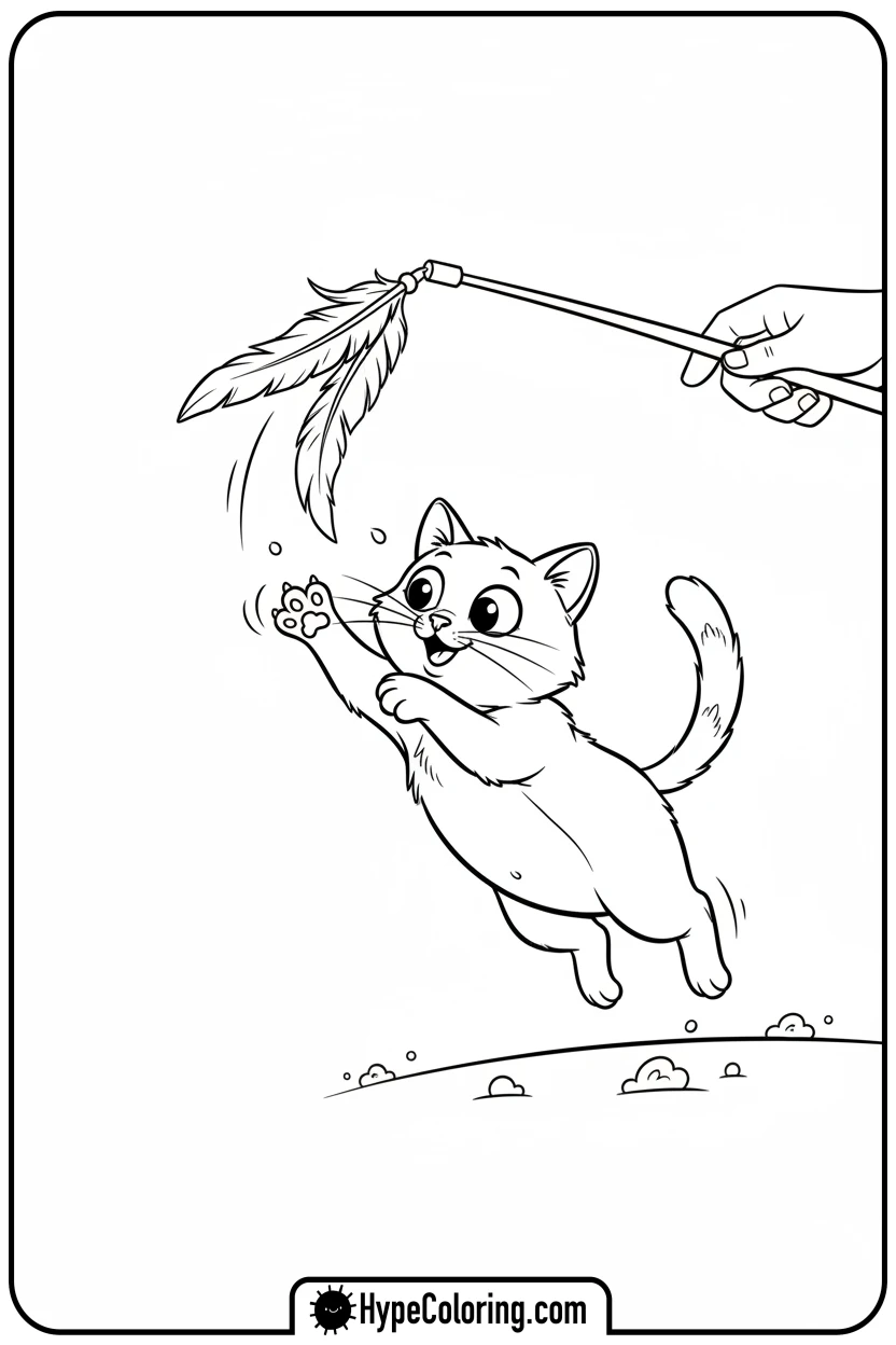 cat-playing-with-feather - cat coloring pages