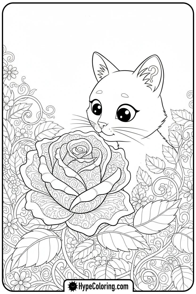 cat-smelling-a-flower - cat coloring pages