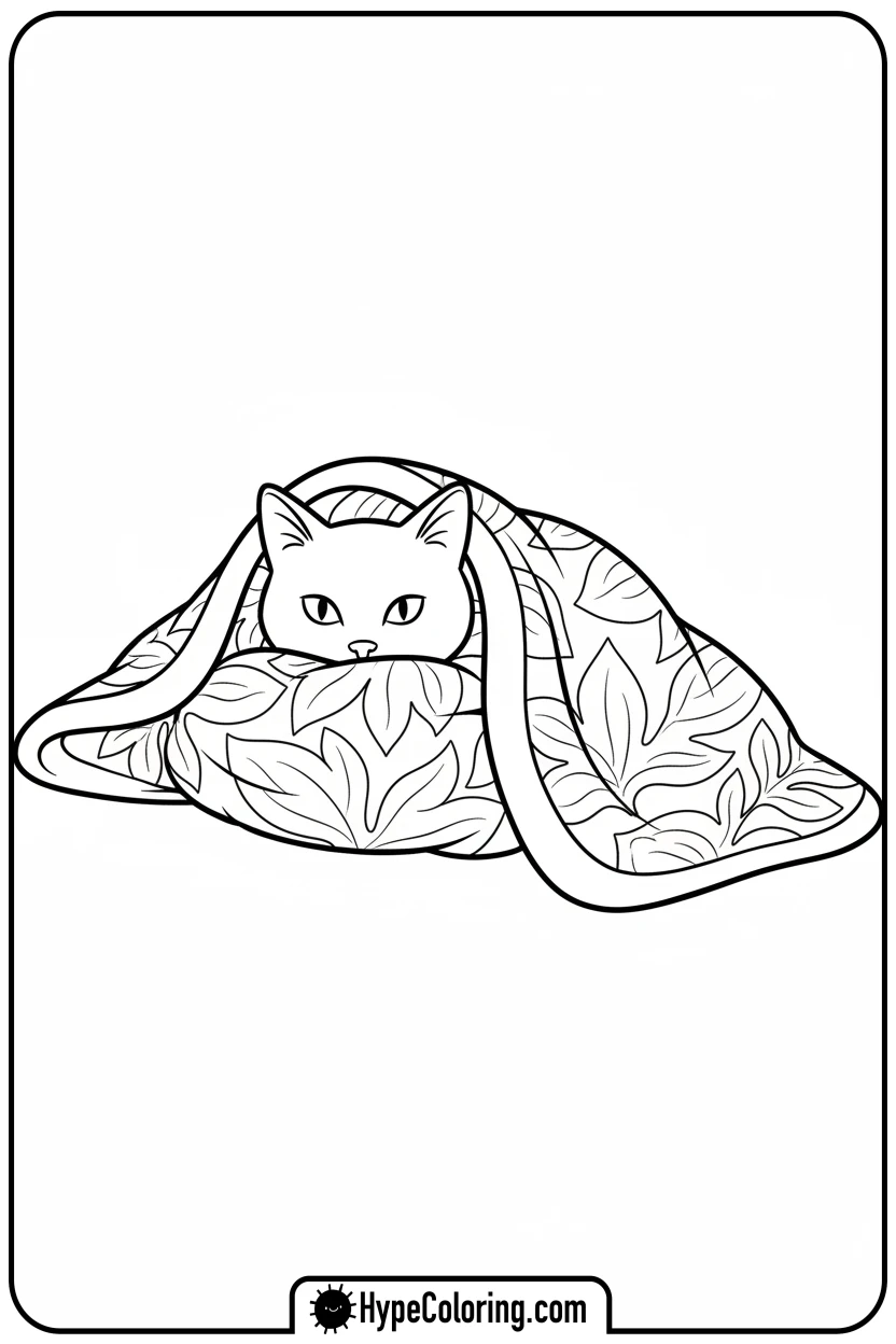 cat-under-a-blanket - cat coloring pages