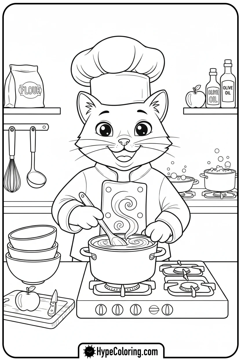chef-cat-cooking - cat coloring pages