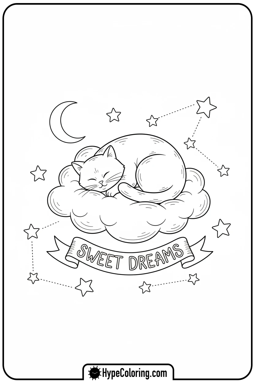 cat-sleeping-on-cloud - cat coloring pages